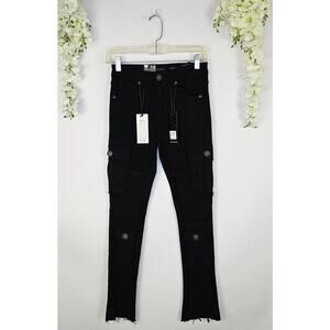 Waimea Stacked Fit Black Denim Jeans Boys Size 10 Distressed Raw Hem Streetwear